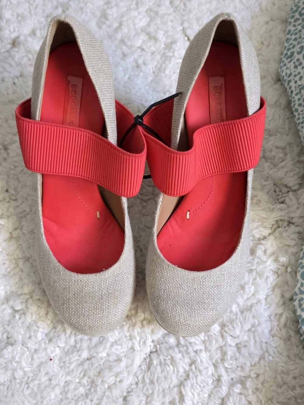 BCBGMaxAzria Beige Pump with Coral Elastic Strap